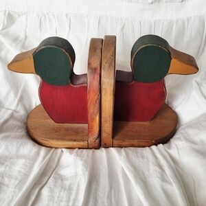 Vintage Wooden Mallard Duck Bookends